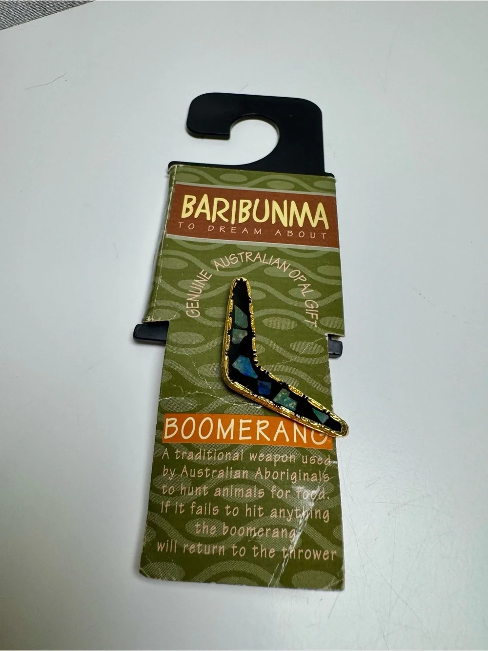 Genuine Australian Opal Mosaic Boomerang Lapel Pin.Indigenous Aboriginal Art NWT